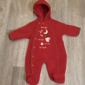 Religious RED Christmas fleece outfit 0-3M Snap Front with Snowman